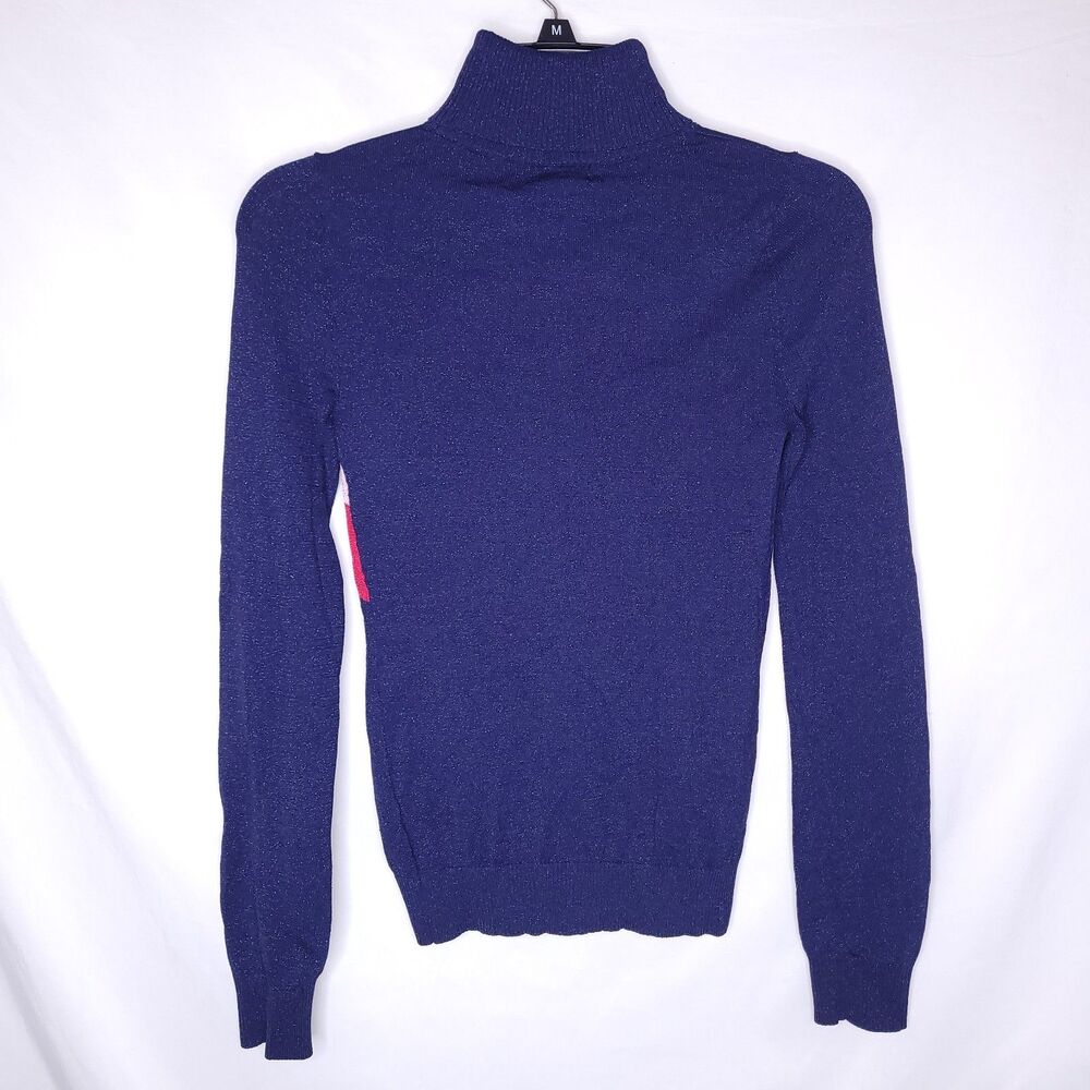 Lovers + Friends Sweater XS Navy Turtleneck Chevron Metallic NWT - Picture 5 of 11